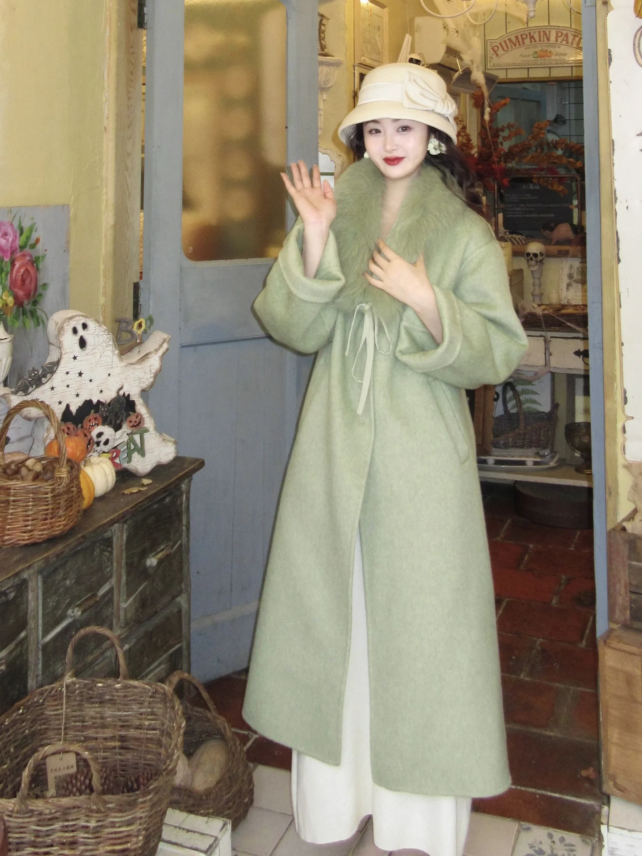 French Real Fox Hair Double-sided Wool Coat