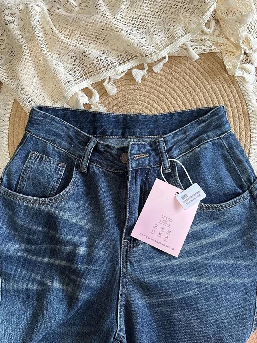 Długie spodnie jeansowe w stylu vintage American Denim Wiosna Jesień Wysoki stan Cienkie Luźne Spodnie z szerokimi nogawkami Damskie spodnie jeansowe Plus Size