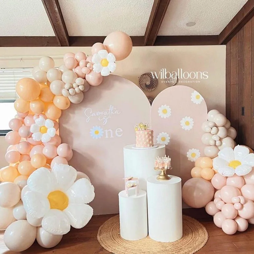 

Двусторонний фон-арка Custom Groovy Baby in Bloom Chiara для фотозоны, декор для детского дня рождения (1 год) и вечеринки в честь рождения ребенка, фон для фотосессий с ромашками