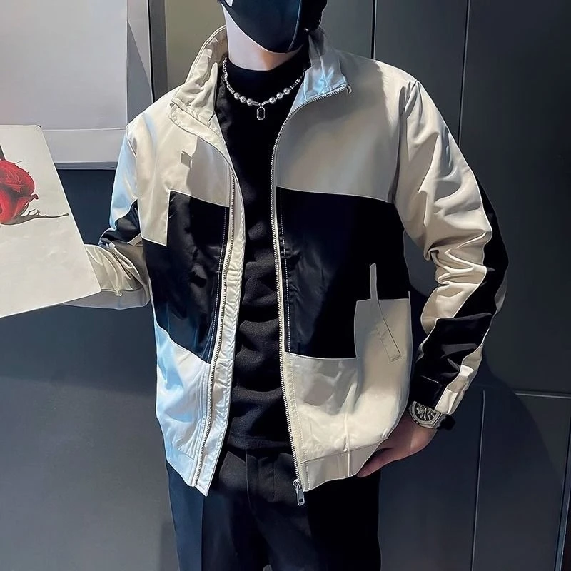 

2025 New Men's High End Color Blocking Jacket Autumn Streetwear Edgy Casual Outerwear