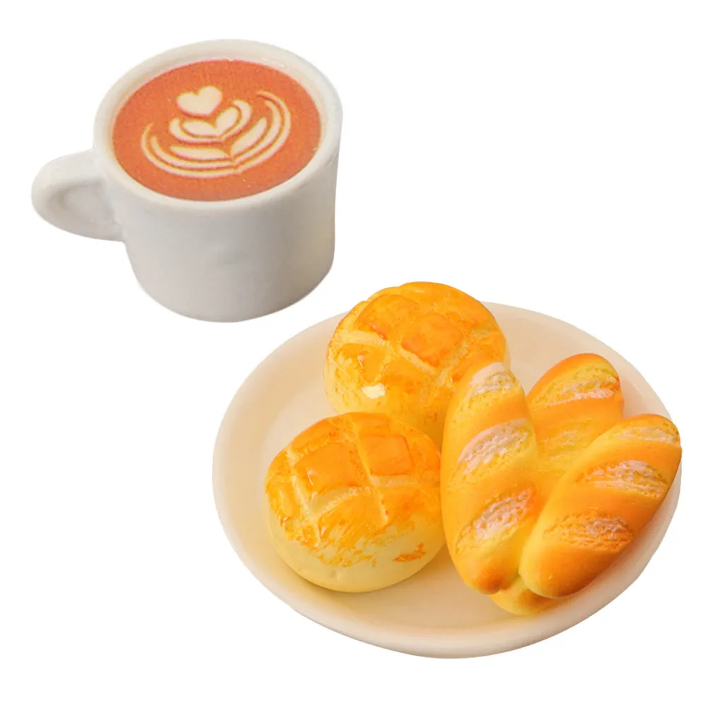 

1Set Miniature Food Decoration Resin Realistic Bread Coffee Cup Set for Dollhouse Kitchen Bakery Accessories DIY Scene Pretend
