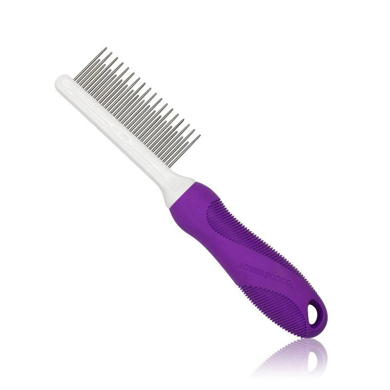 Purple Pet Comb for Dogs & Cats with Long and Short Stainless Steel Metal Teeth for Removes Tangles and Knots