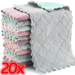 20/1PCS Double-layer Microfiber Towel Super Absorbent Coral Fleece Cleaning Cloths Kitchen Non-stick Oil Dishcloths Scouring Rag