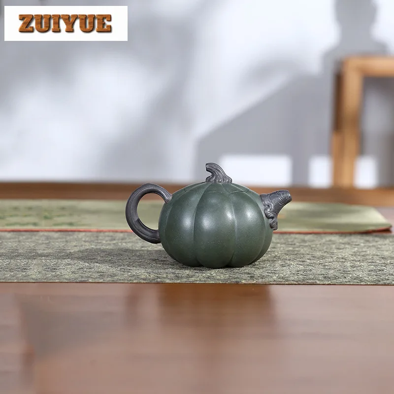 240ml Yixing Purple Clay Teapot Handmade Pumpkin Pot Raw Ore cyan Section Mud Tea Maker Kettle With Strainer Zisha Tea Set Gift