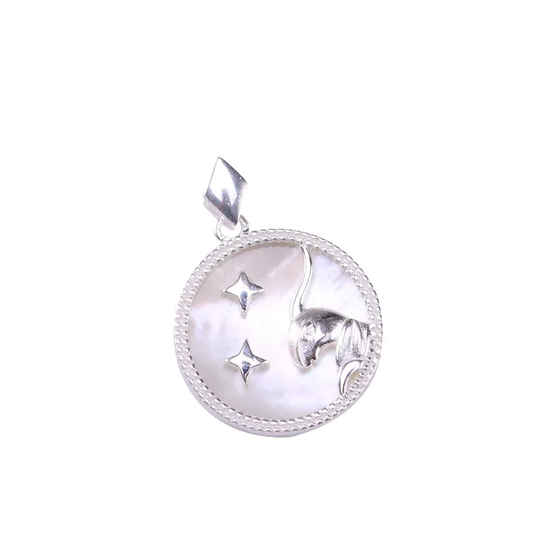 S925 sterling silver natural shell pendant for Twelve Constellations DIY bracelet necklace jewelry accessories for women