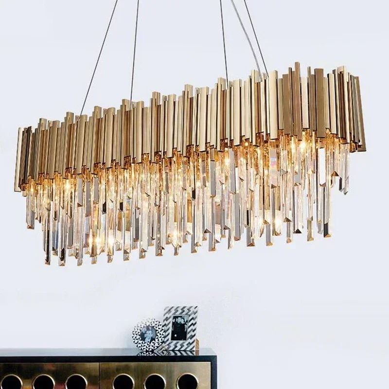 

Rectangular modern crystal chandelier dining room luxury living room LED lighting fixture large kitchen glossy crystal