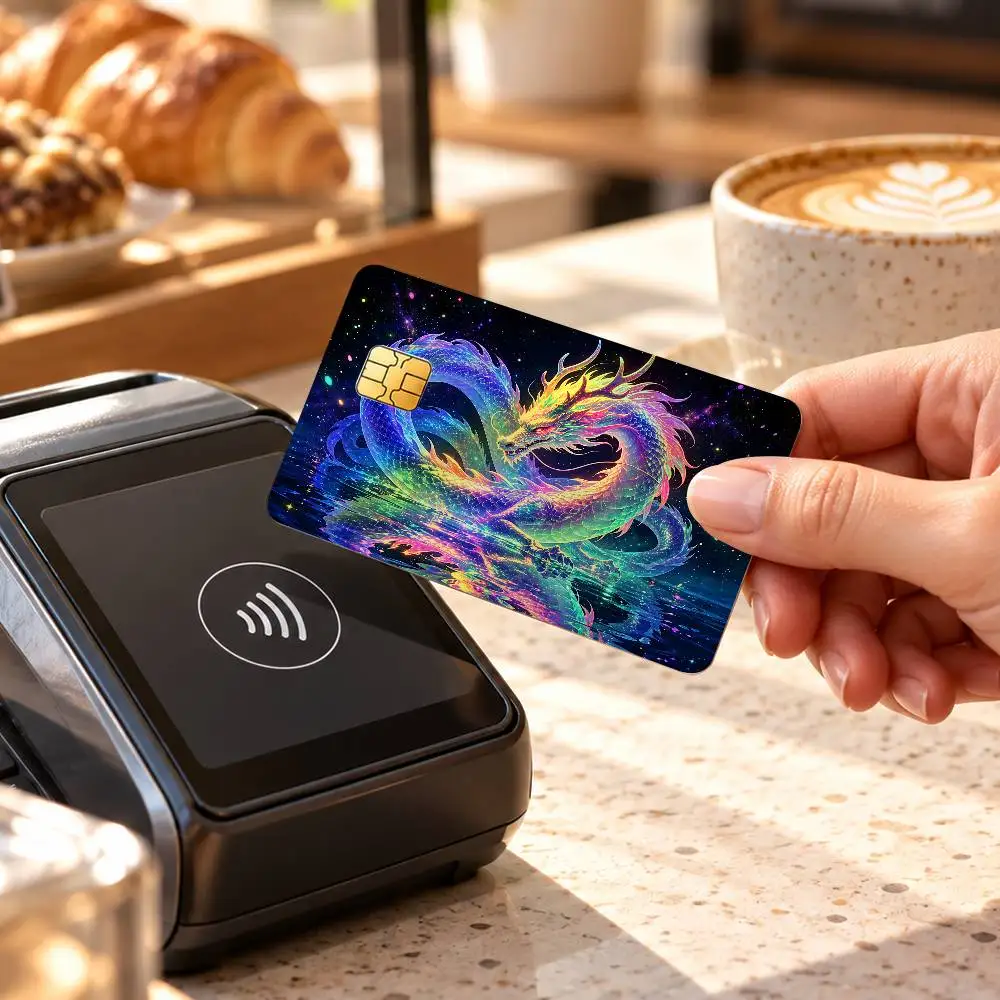 Blue Cool Dragon Pattern Laser Card Skin Stickers Matte Suitable For VISA Card Bus And Subway Contactless IC Cards