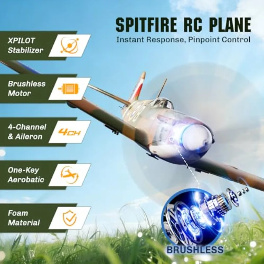Brushless RC Plane for outdoor flying, EPP foam body, gray camouflage, ultra-stable flight with 6-axis gyro and XPilot stabiliz