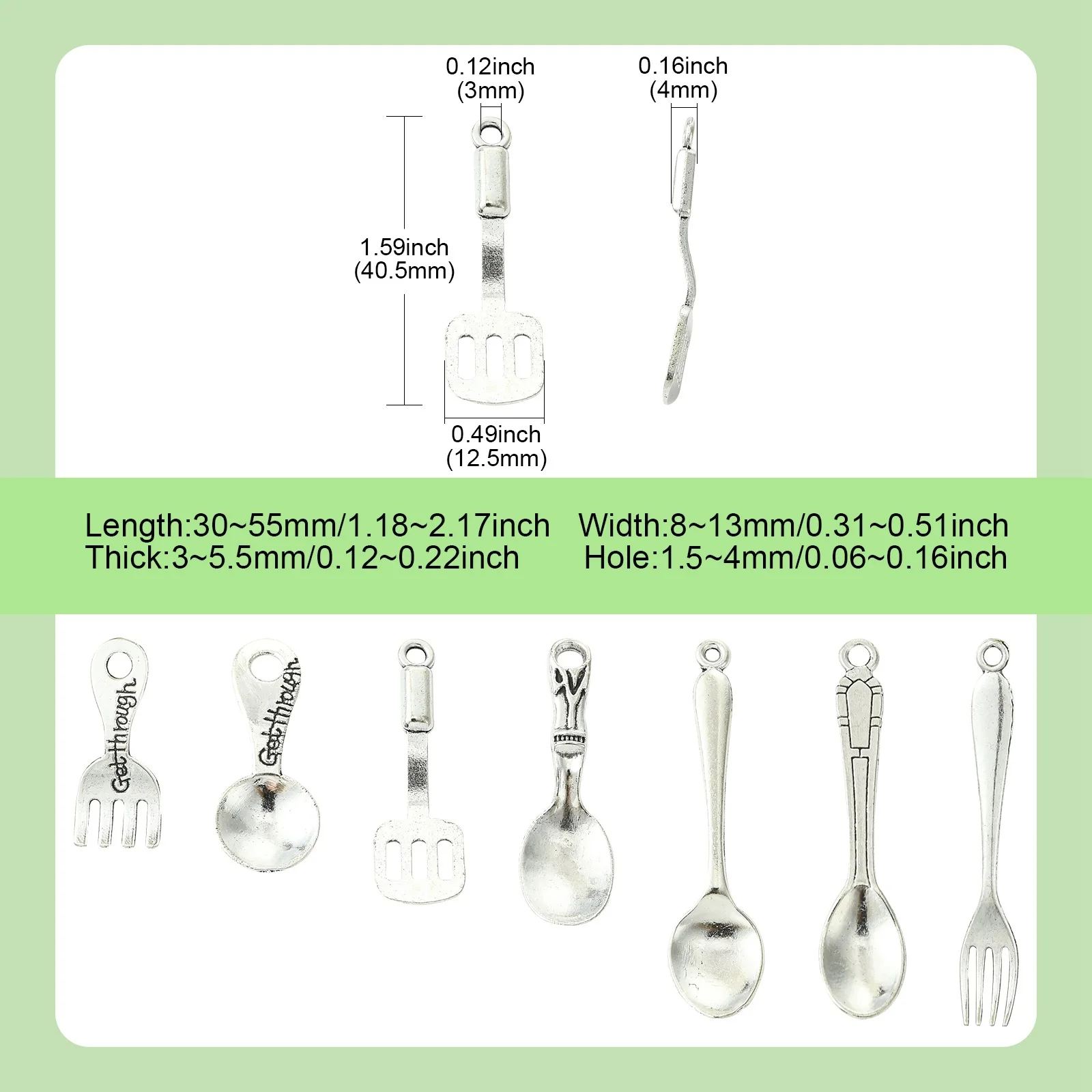 70Pcs 7 Styles Fork Spoon Tableware Tibetan Charms Vintage Kitchen Tool Charms Cooking Charms for Jewelry Making DIY Crafting
