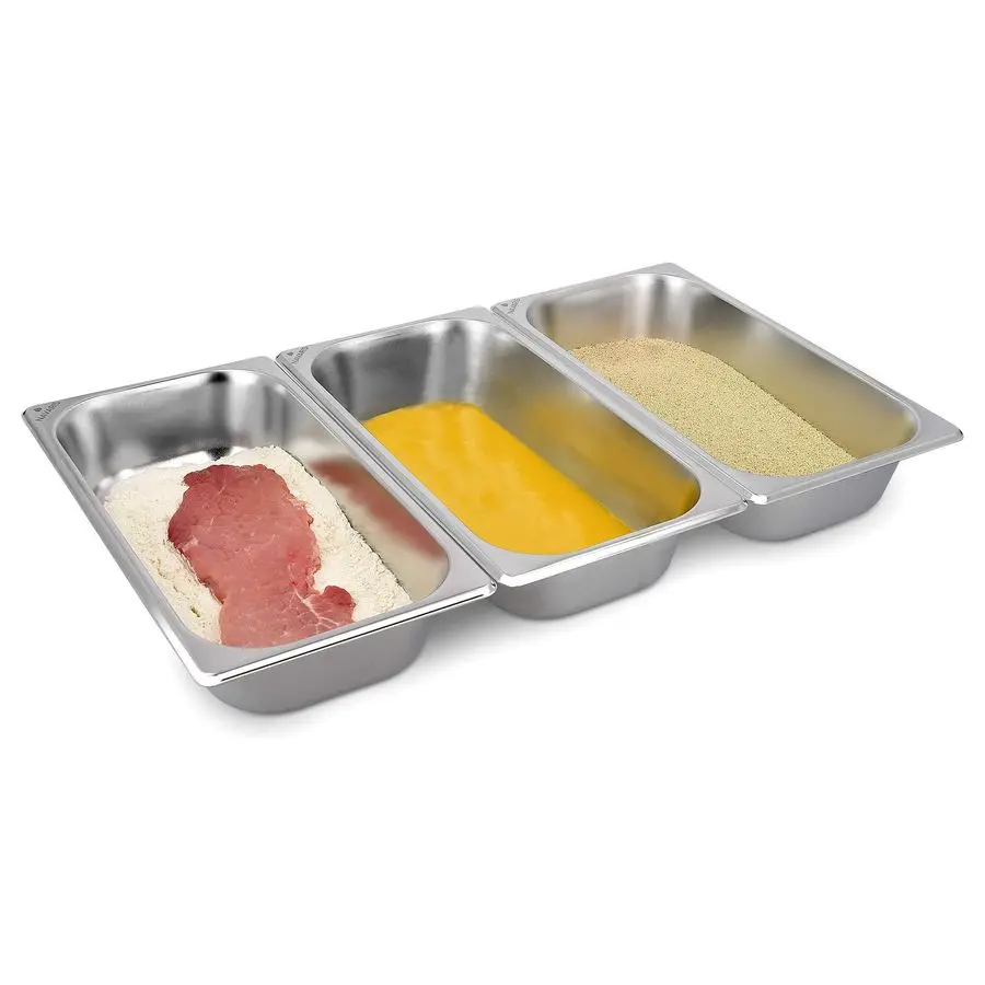 

Breading Trays Set 3 Medium Stainless Steel Pans for Preparing BreadCrumb Dishes, Panko, Schnitzel, Coating Fish and Marinating