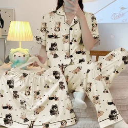 Korean Version of The Spring and Summer New Ins Cute Cartoon Dog Pajamas Women's Short-sleeved Three-piece Home Clothes Fashion