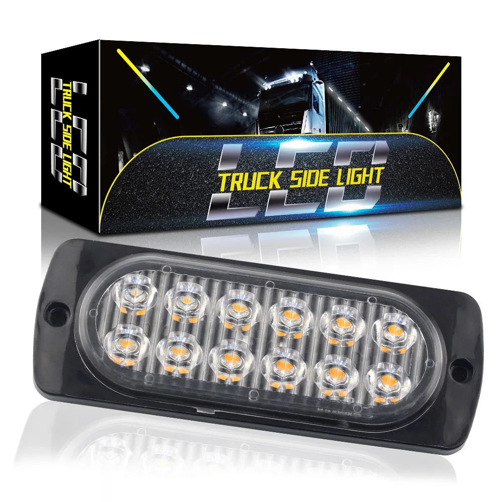 12 Led Strobe Side Warning Light Strobe Flashing Lightbar Car Truck Beacon Lamp Amber Yellow White Traffic Light 12V - 24V