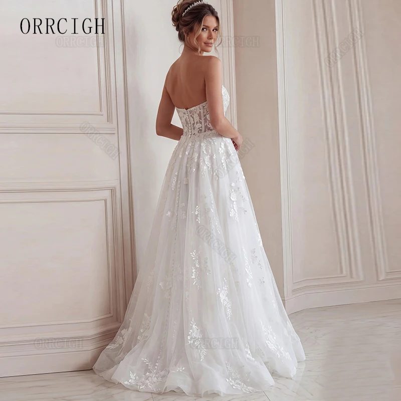 Vintage Strapless Tulle Wedding Dresses 2026 Lace Applique Bride Dress A Line Floor Length Zipper Bridal Gown Customizable
