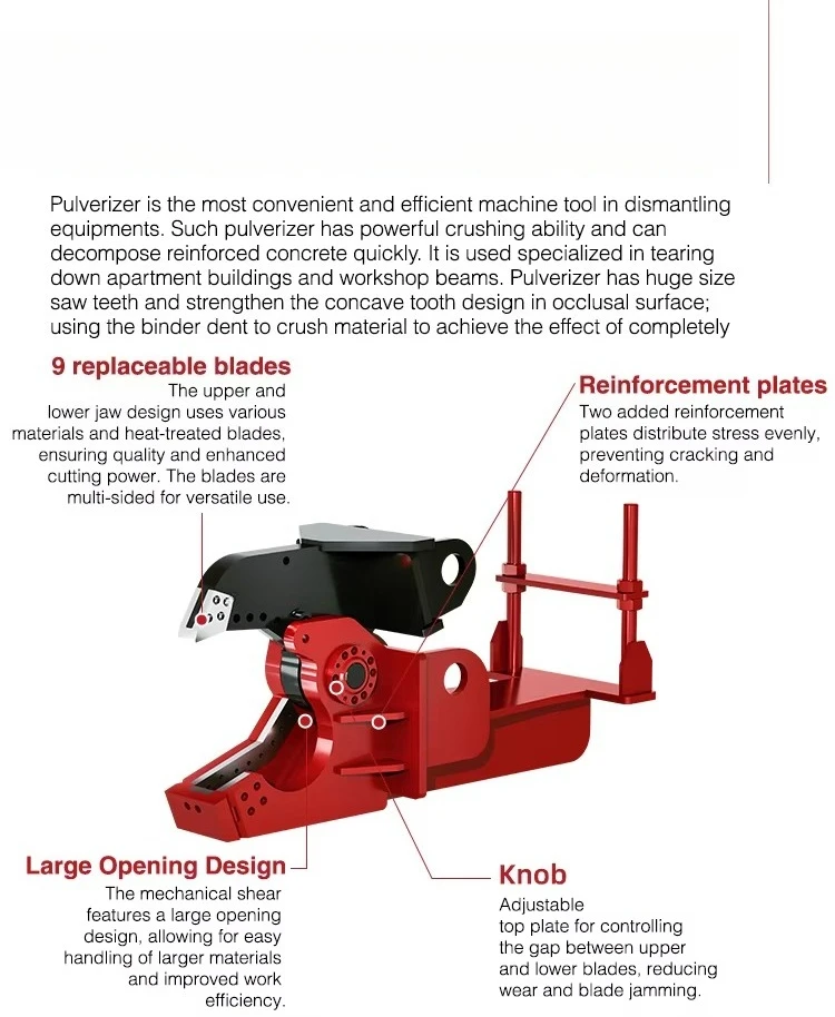 OEM ODM Excavator Attachments Mechanical Shear Steel Scrap Metal Cutter for Metal Recycling Suitable for 20tons Excavator