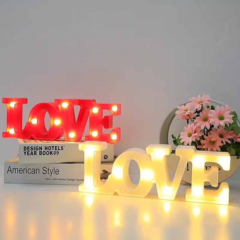 Romantic 3D LED Love Sign Letter  Table Lamp Night Light for Home Decor Valentine's Gift Wedding Birthday Desktop Decorations