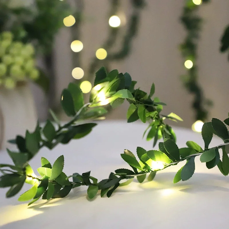 

Green Rattan Leaf Battery Box Garland Lamp Christmas Indoor Outdoor Garden Wedding Decoration Navidad Fairy LED Lights String