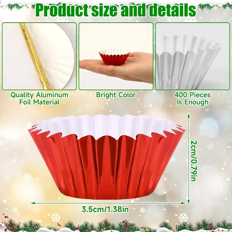400pcs Mini Foil Cupcake Liners Golden Red Green Silver Cupcake Cups Metallic Mini Muffin   for Holiday Party Candy Chocolate