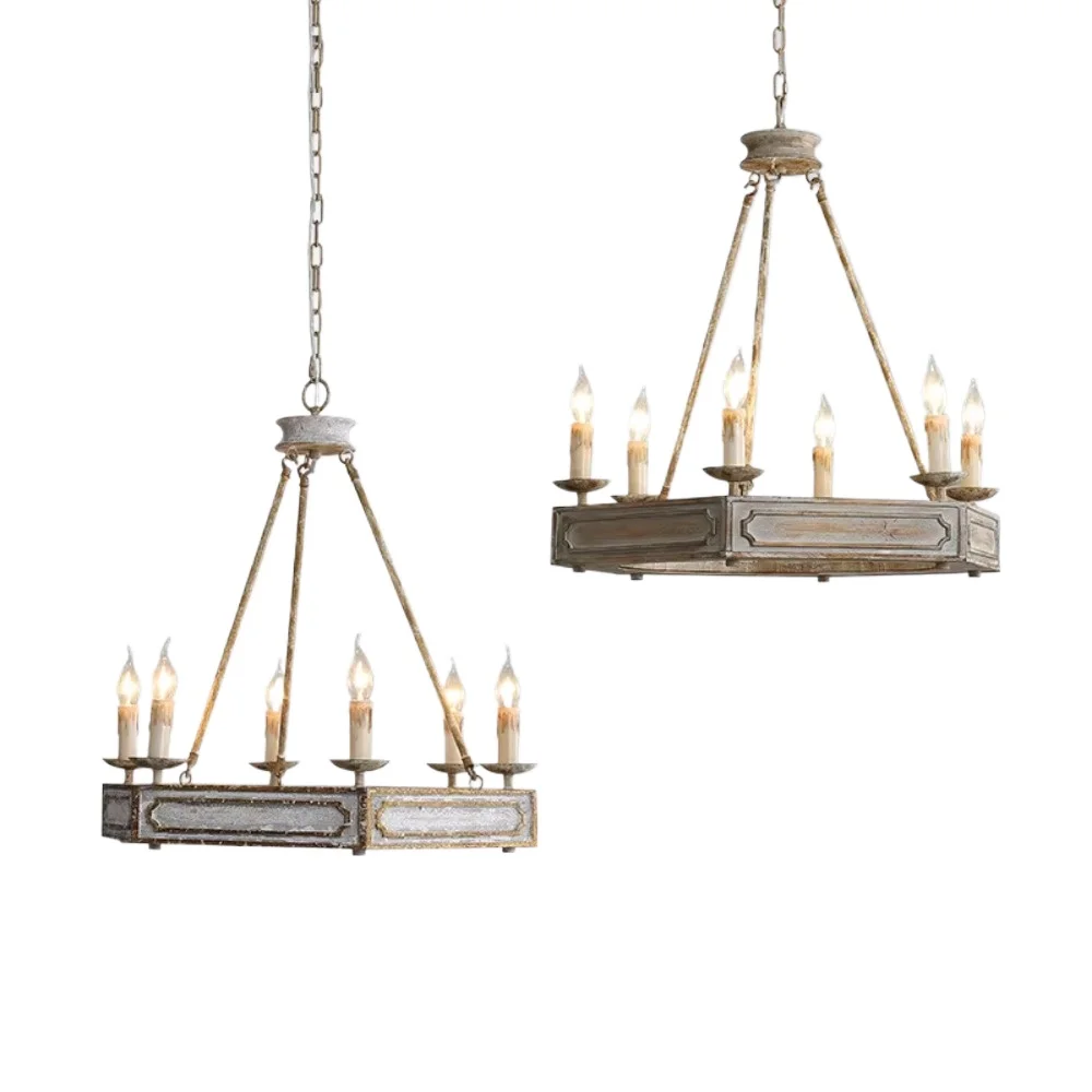 American countryside vintage old wood pendant light brown/gold energy-saving E12 adjustable height living room pendant light