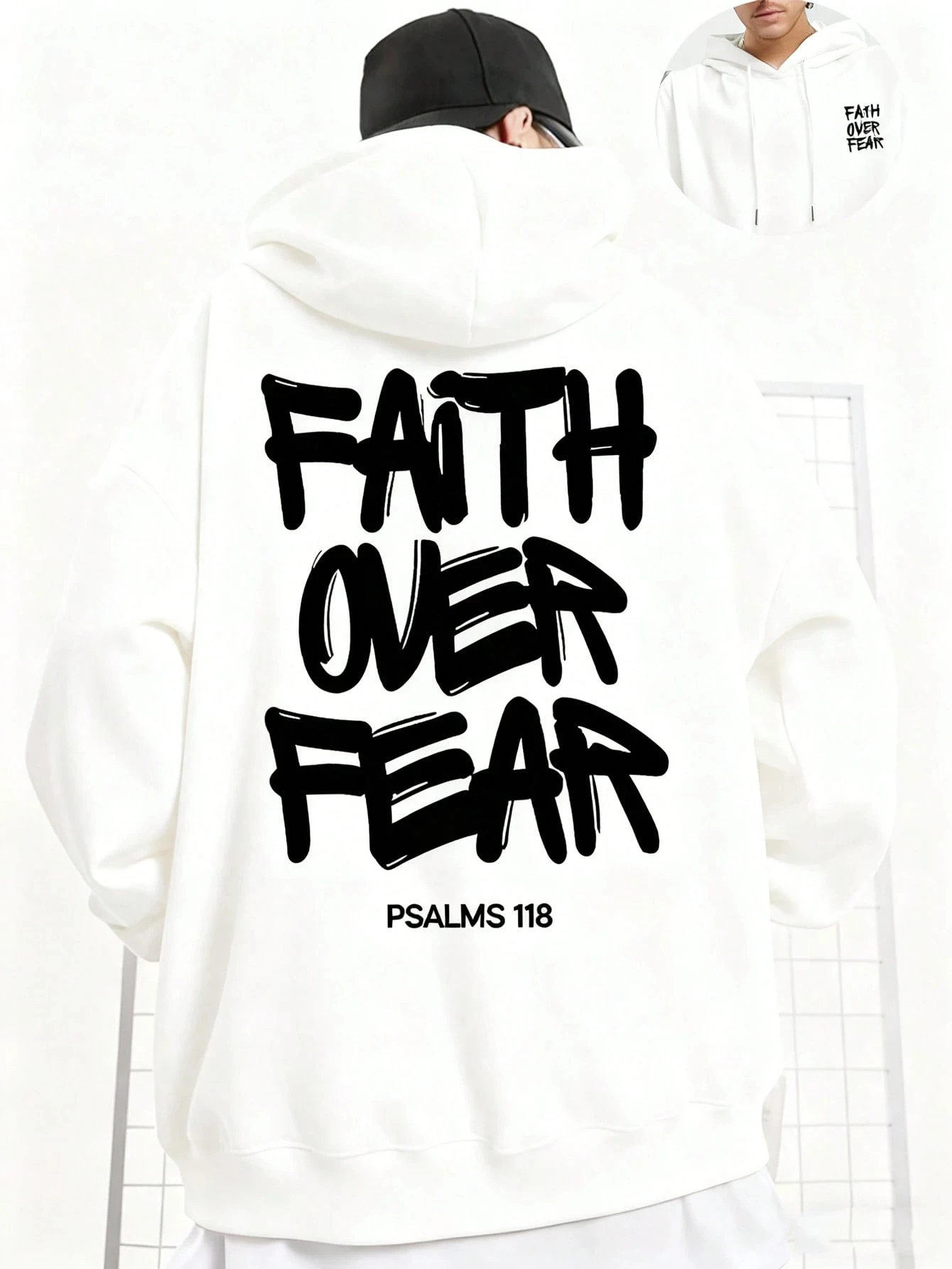 2026 New Oversized Unisex Streetwear Hoodie Faith Over Fear Psalms 118 Quote Print Hooded Sweatshirt Autumn Winter Pullover