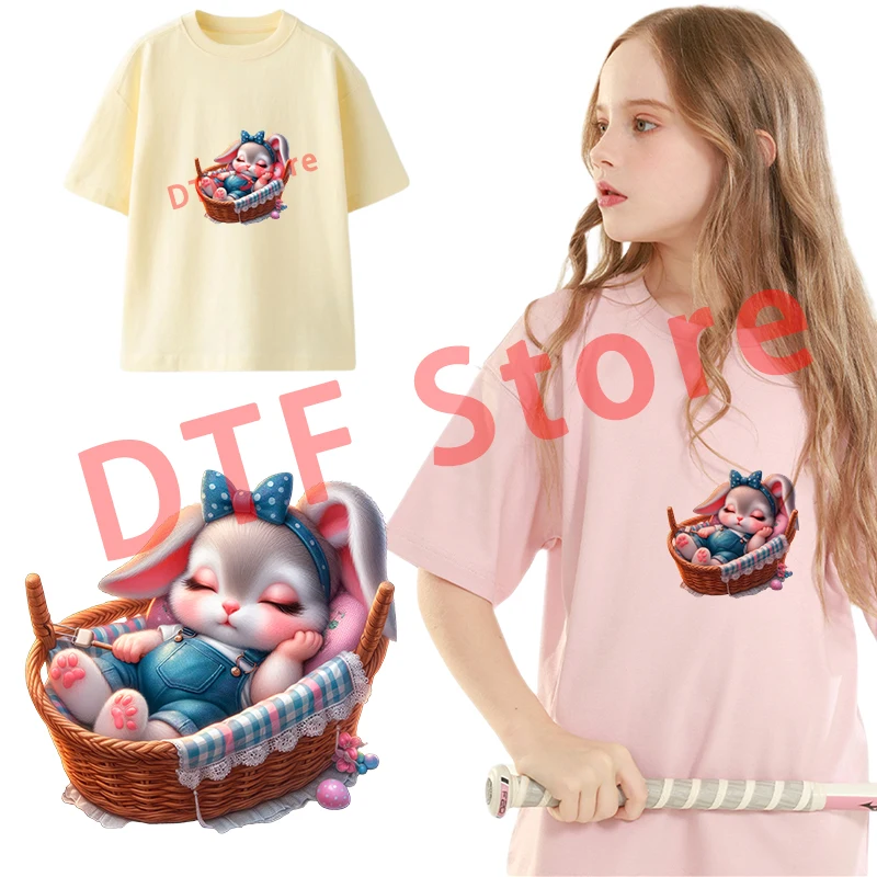 Animals sleeping on cradle chairs dtf Heat Transfer Printing On washable Clothes T-shirts Iron On For Children clothing Patch