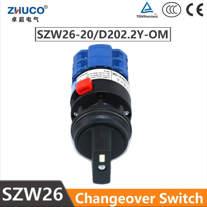 ZHUCO SZW26/LW26-20C/D202.2Y-OM 2 Phases 8 Terminals 20A 660V Detachable Manual Transfer Changeover Cam Switch Without Panel
