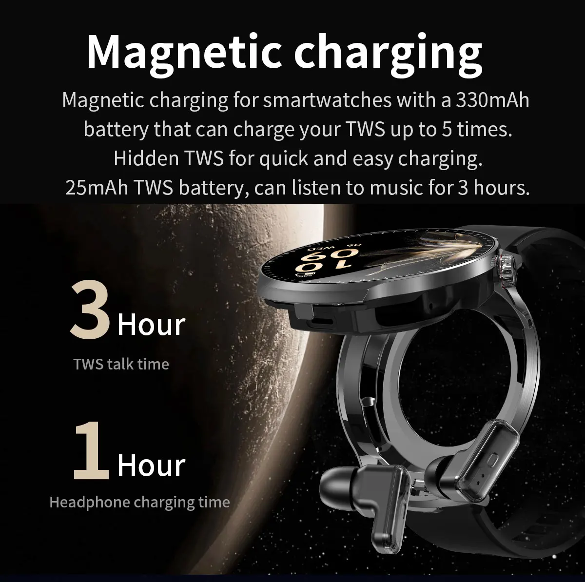 LIGE 2026 Neue TWS 2-in-1 Kopfhörer Smartwatch 1,85 Zoll Bluetooth-Anruf Herren Ohrhörer Smartwatch Herzfrequenz Gesundheitsmonitor Musik-Uhr – Detail 5