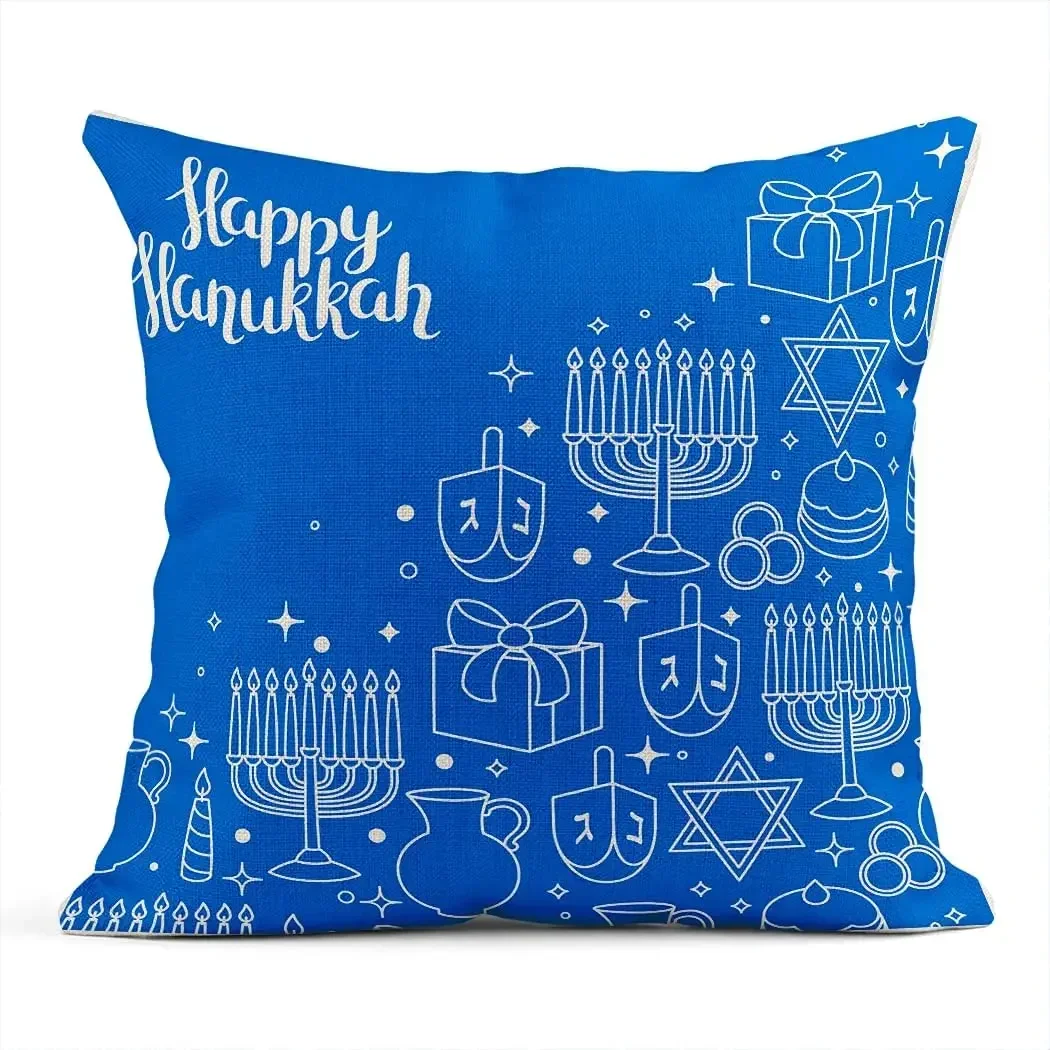 Pillow Cover Sofa Bed Decoration Cushion Cover Cake Candlestick Blue Hanukkah Decoration 45x45 pillow case