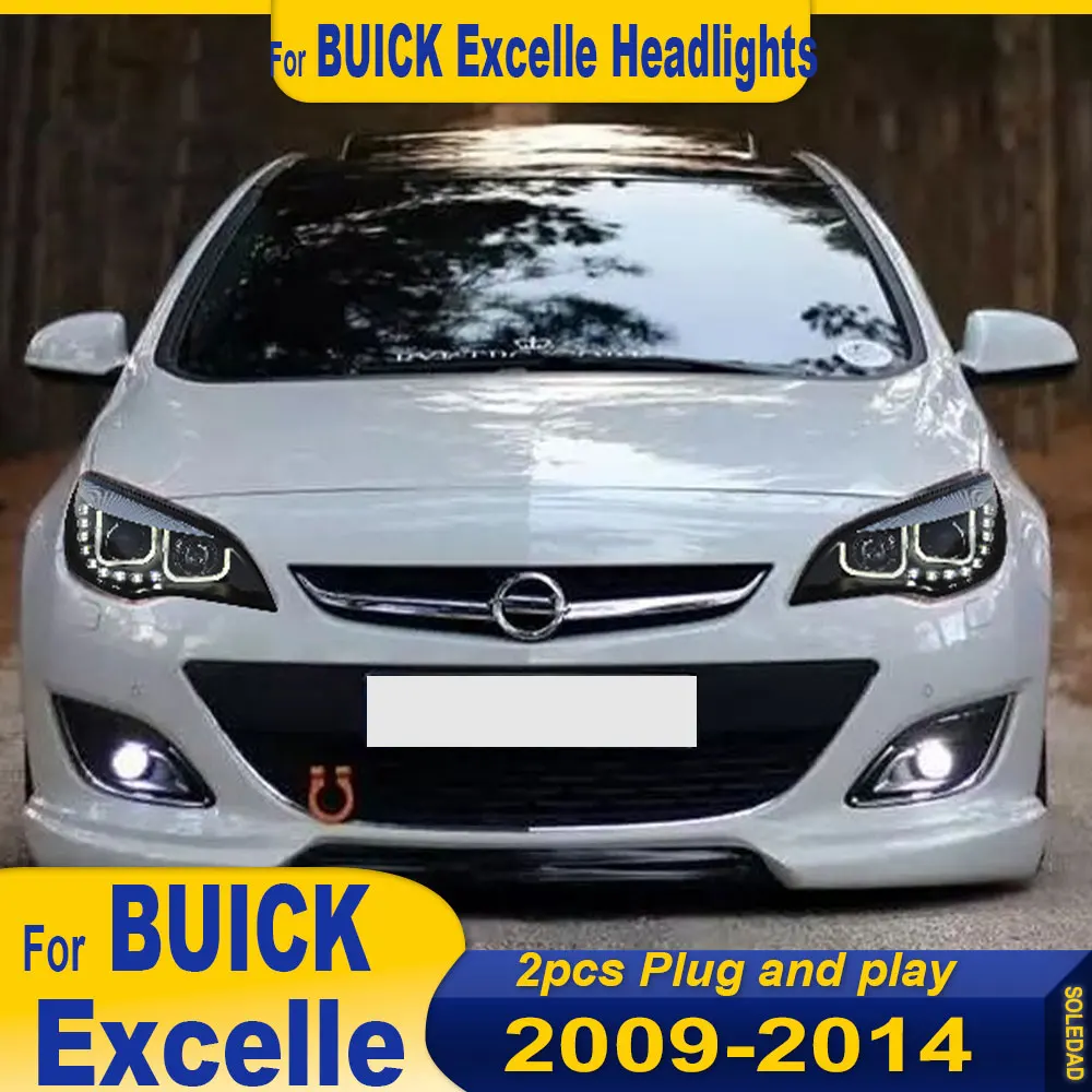 A pair Car LED Headlights For Buick Excelle XT 2009-2013 Head Lights LED Angel Eye Daytime Running Light Dual Light Lens