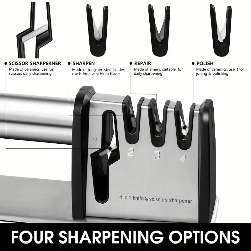 Knife Sharpeners 4 in 1 Kitchen Blade and Scissors Sharpening Tool Powerful Professional Kitchen Manual Knife Sharpener