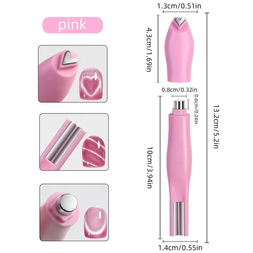  Glasperlen speziell für Katzenauge, rosa Nagel-Magnetstab, neu verbessertes Nagellack-Kleber-Magnetstab, Doppelkopf-Magnetwerkzeug
