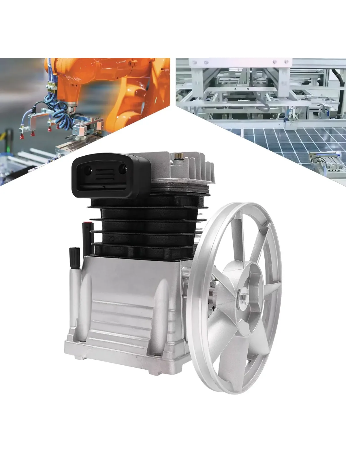 Dubbele Cilinder Luchtcompressor Kop, Industriële Luchtcompressor Benzine Motor 2-Cilinder 3PK 960RPM 420L/min Maximaal 10 Bar, Zilver - afbeelding 2