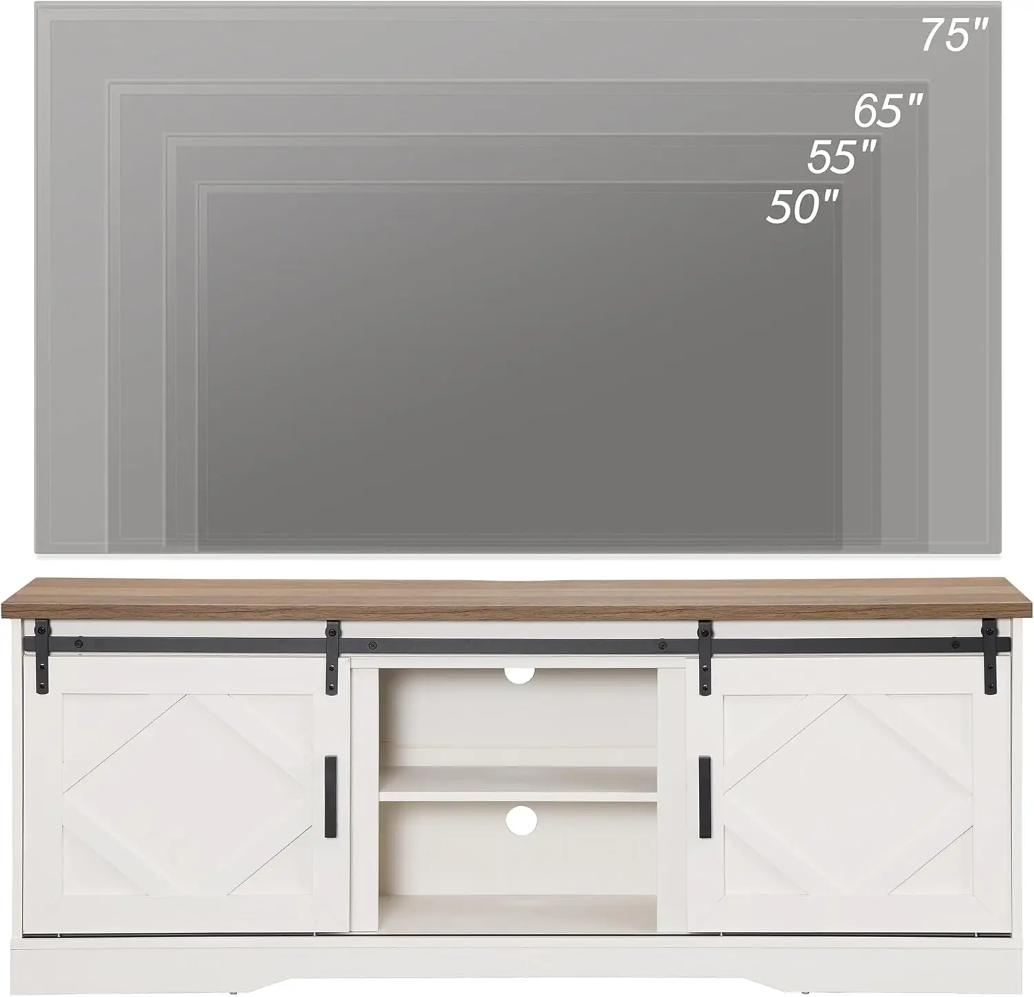 Farmhouse TV Stand com porta de celeiro deslizante, moderno centro de entretenimento para TVs de até 75 ", Wood TV Media Console, armário de mesa