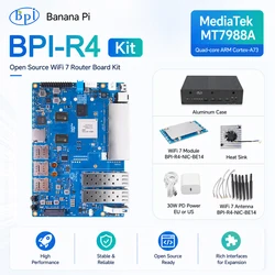 Banana Pi BPI-R4 Suit with Cases MediaTek MT7988A (Filogic 880) quad-core Arm Corex-A73 4GB DDR4 8GB eMMC Openwrt Router Board