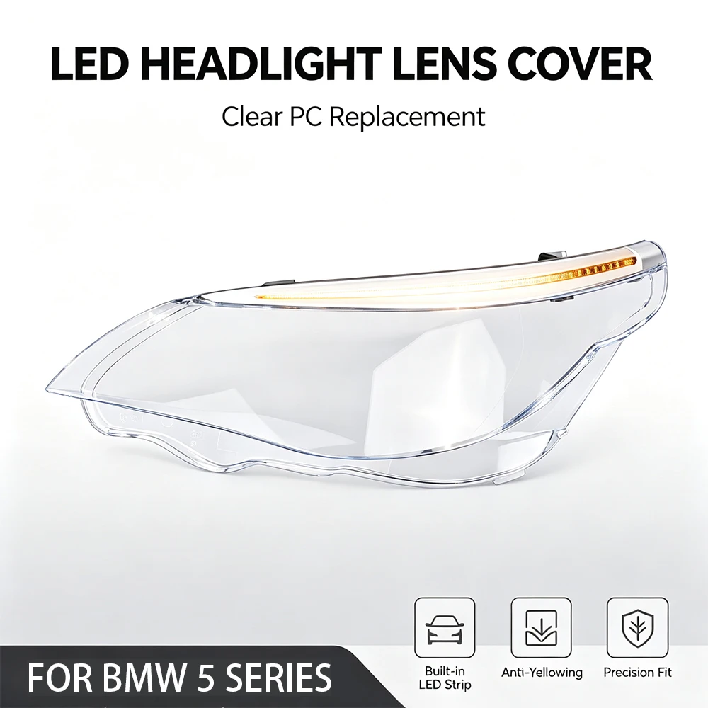 LED DRL Headlight Lens Cover Anti-yellowing For BMW 5 Series E60 E61 2008-2010 525I 530I Direct Replacement Auto Lighting Parts