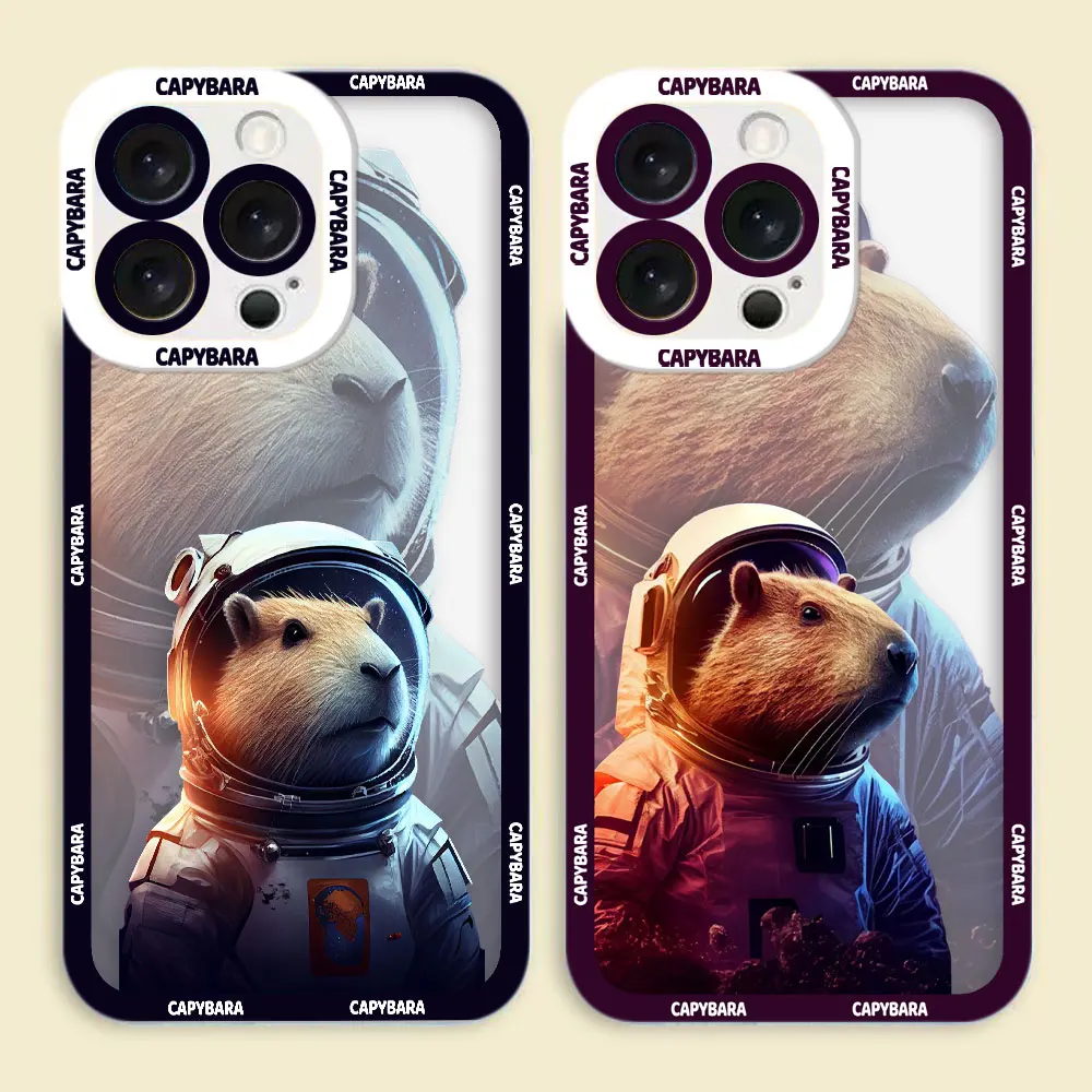 

Cute Astronaut Capybara Cover Clear Phone Case For Redmi Note 15 14 13 12 11 11T 11S 10 9 10S 9S 8 Pro Max Plus Transparent Case