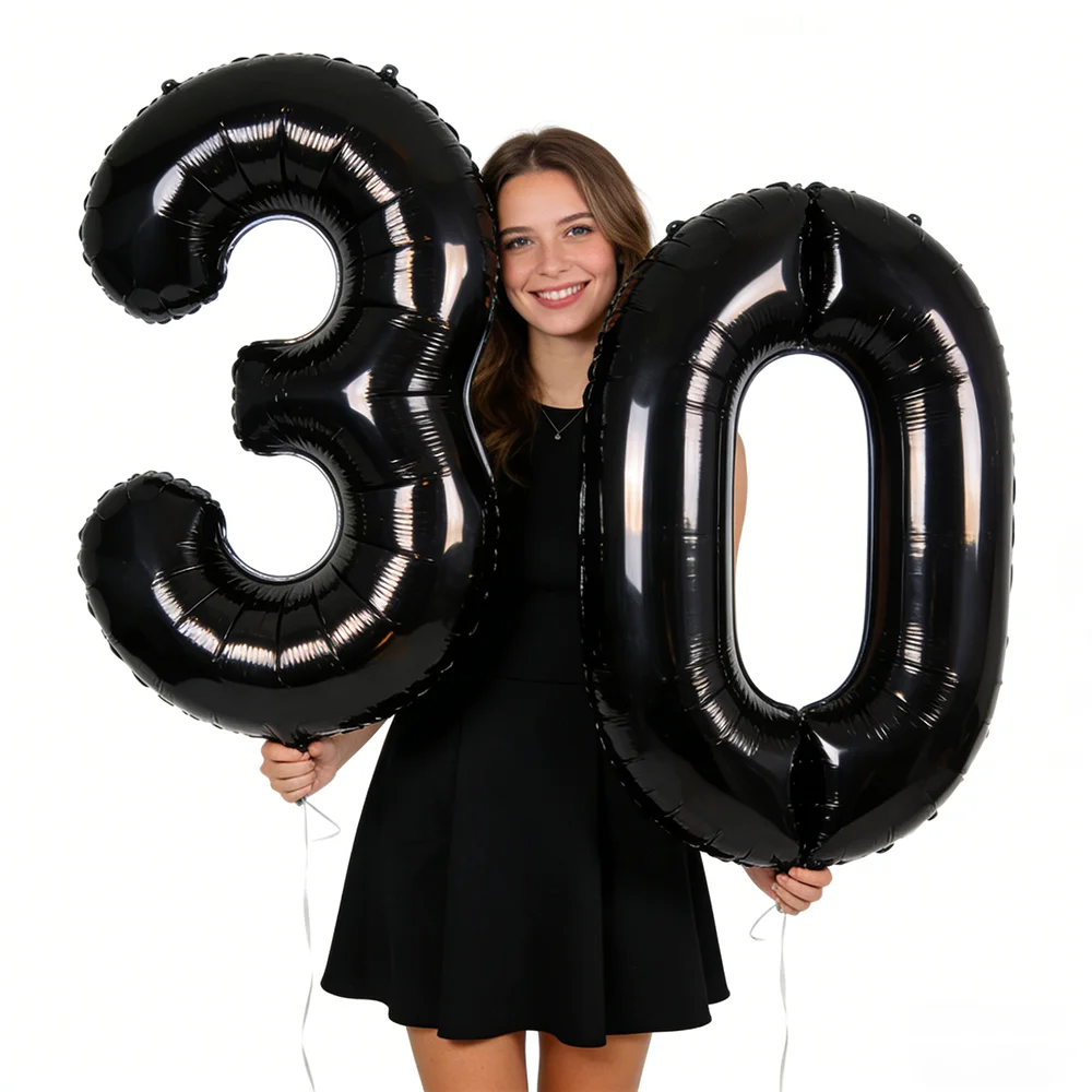 

2pcs 40inch Big Black Number Foil Balloons Birthday Party Decorations Adult Kids 10 11 12 18 20 25 30 45 50 60 Year Old Supplies