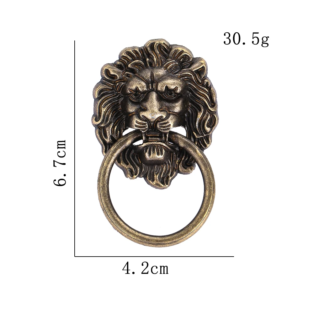 2pcs Metal Copper Material Gold Color Fierce Lion Image Cabinet Door Pull Ring Jewelry Box Clasp DIY Home Accessories Items
