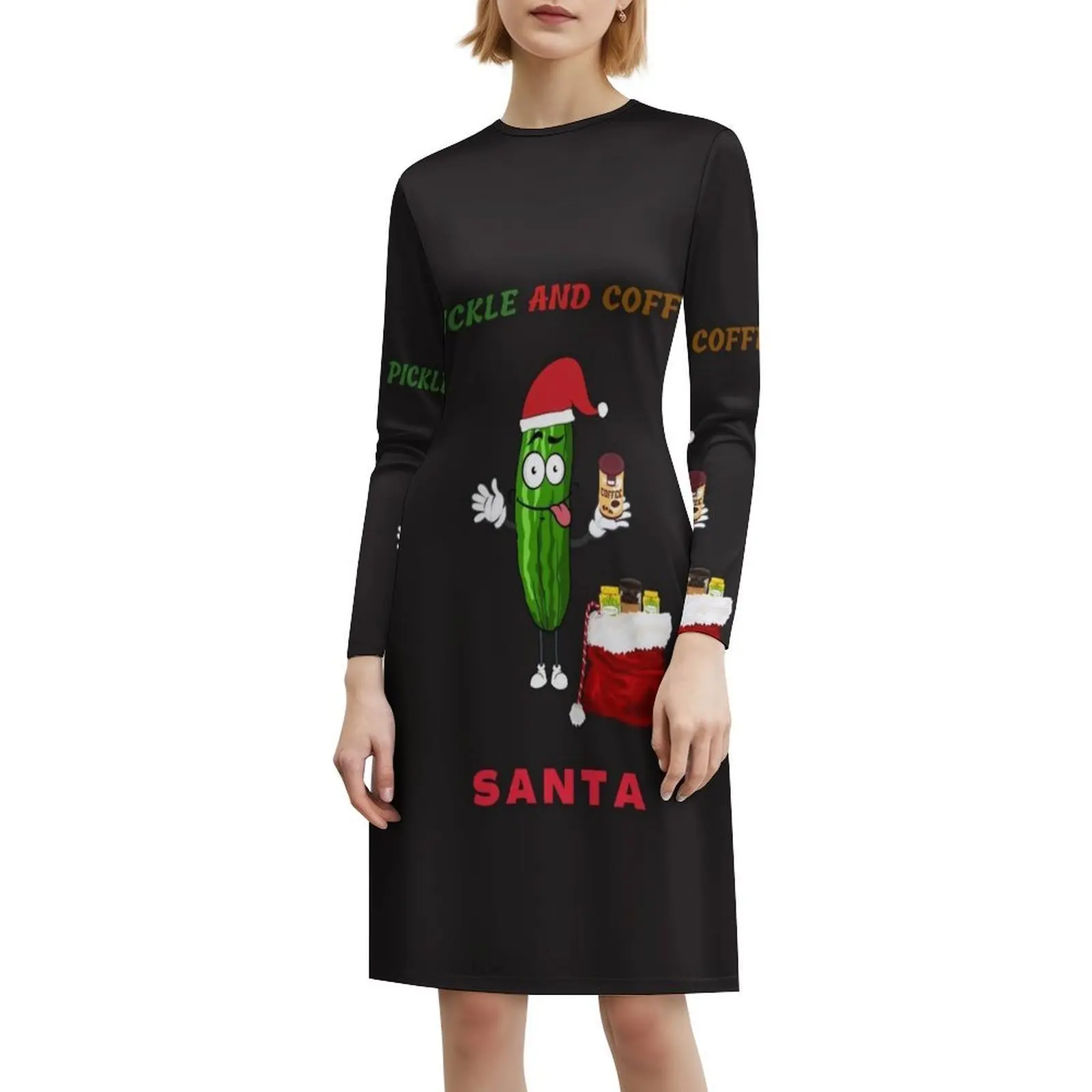 فستان قصير على طراز المخلل والقهوة سانتا بريبي للنساء على شكل حرف a فضفاض مناسب فستان يوم غير رسمي Marvacousins246 مخلل Andhave A