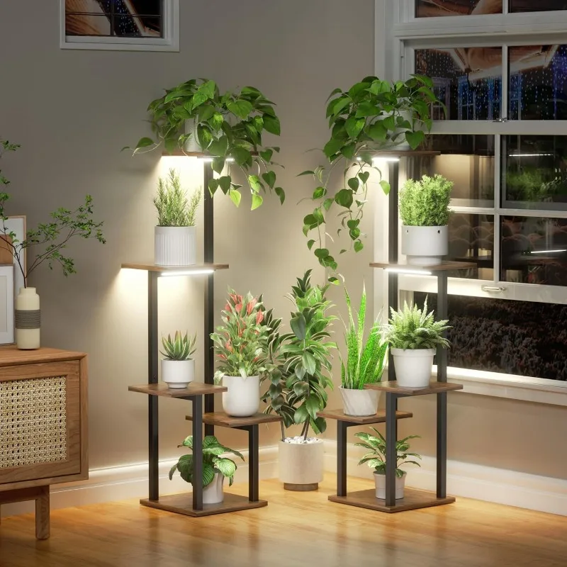 Plant Stand Indoor with Grow Light - 2 Pack Metal Plant Shelf for Indoor Plants Multiple, 5 Tiered Corner Plant Stand Shelves,