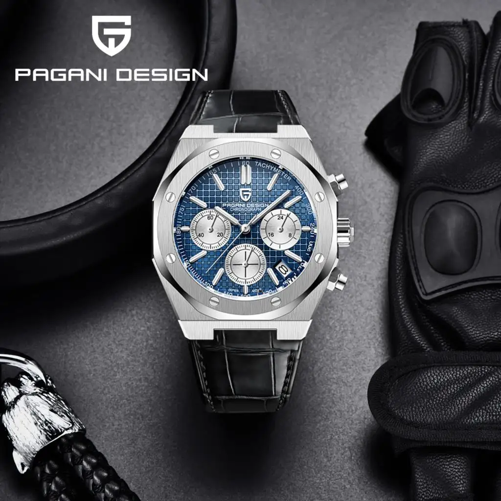 Pagani design 2024 novo vk63 moda masculina quartzo cronógrafo luxo safira aço inoxidável à prova dwaterproof água esporte 20bar luminoso