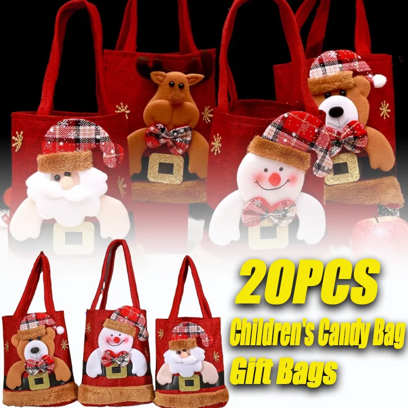 20PCS Christmas Tote Bags Snowman Fawn Father Christmas Gift Bags Children\'s Candy Bags Storage Bags Gifts Christmas Decoration