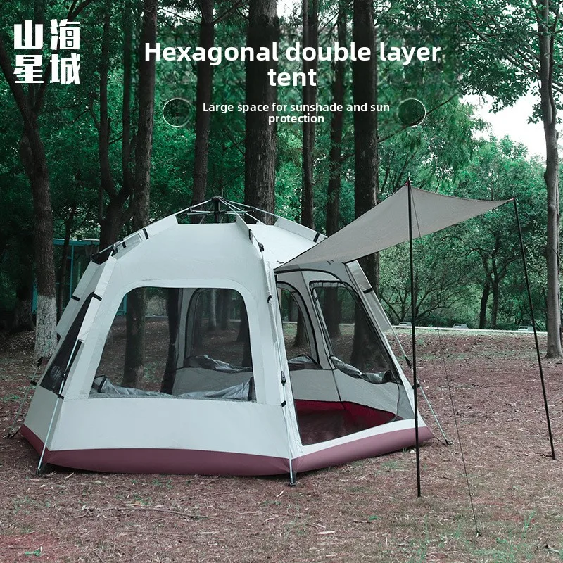 Outdoor Hexagonal Tent for Camping - Spacious Rainproof and Easy-to-Assemble for Group Outings