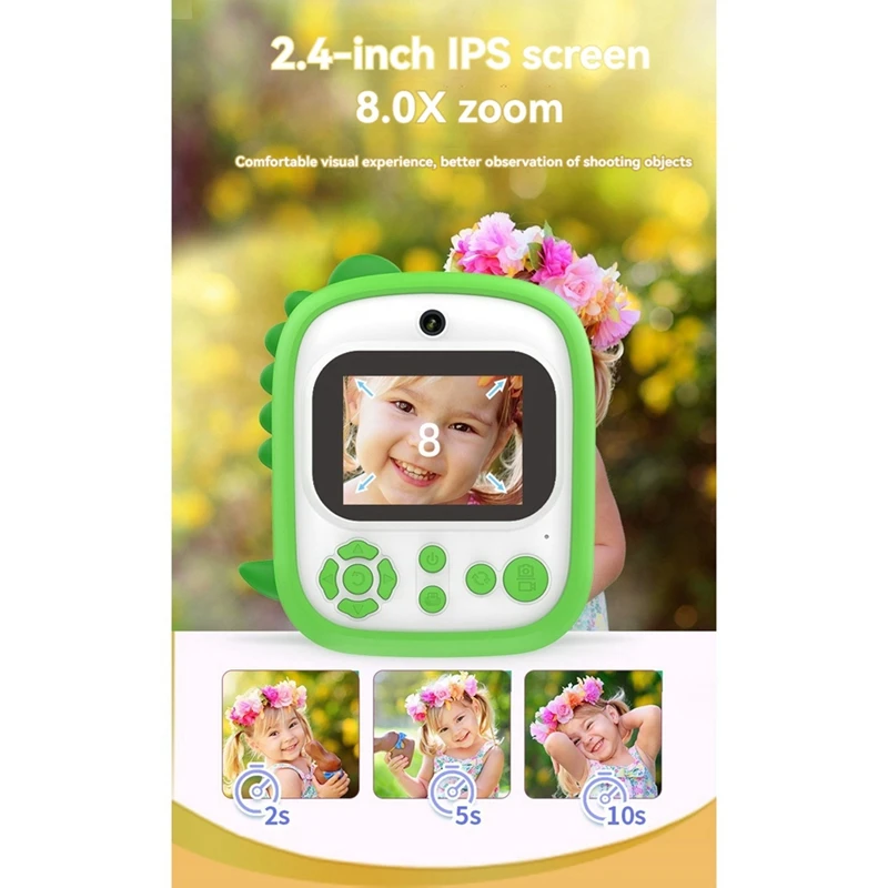 Fotocamera per bambini Mini stampante a stampa istantanea schermo da 2.4 pollici videocamera HD da 12mp 1080P fotocamera digitale istantanea per bambini