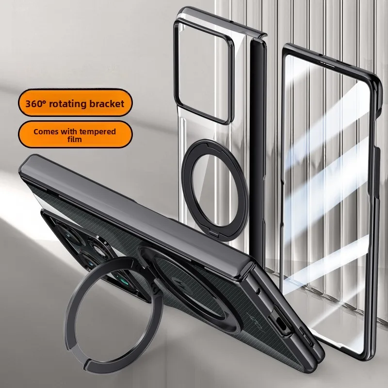 Capa para Motorola Razr Fold com Vidro HD Transparente Eletroplated 360 °   Suporte Magnético Rotativo à Prova de Choque com Carregamento Sem Fio