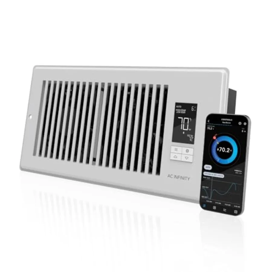 

AIRTAP T4 White Register Booster Fan for 4 x 10 Vents Thermostat Control Improves Heating Cooling Quiet 10-Speed Remote Control