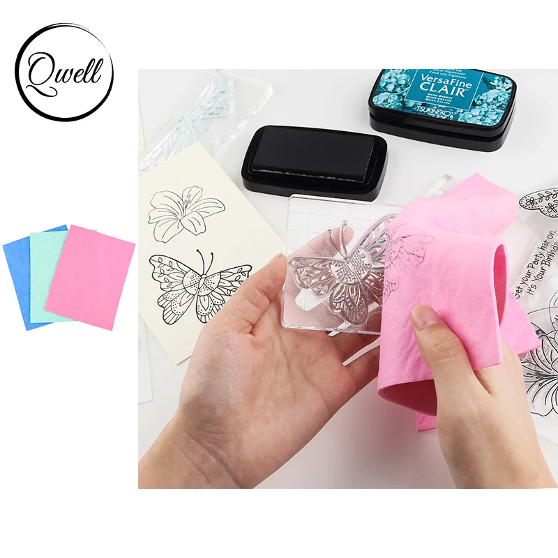 QWELL 3pcs/pack Reusable Stamp Shammy Stamp Cleaning Cloth Super Absorbent Towel Color Green Blue Pink for Cleaning Stamps