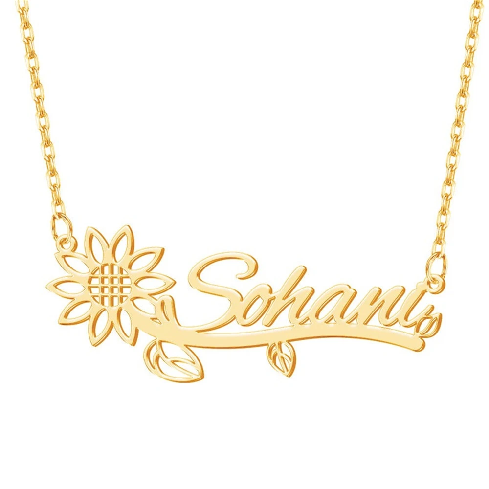 

Customized Flower Necklace For Women Custom Name Necklace Stainless Steel Jewelry Personalised Nameplate Sunflower Chain Choker