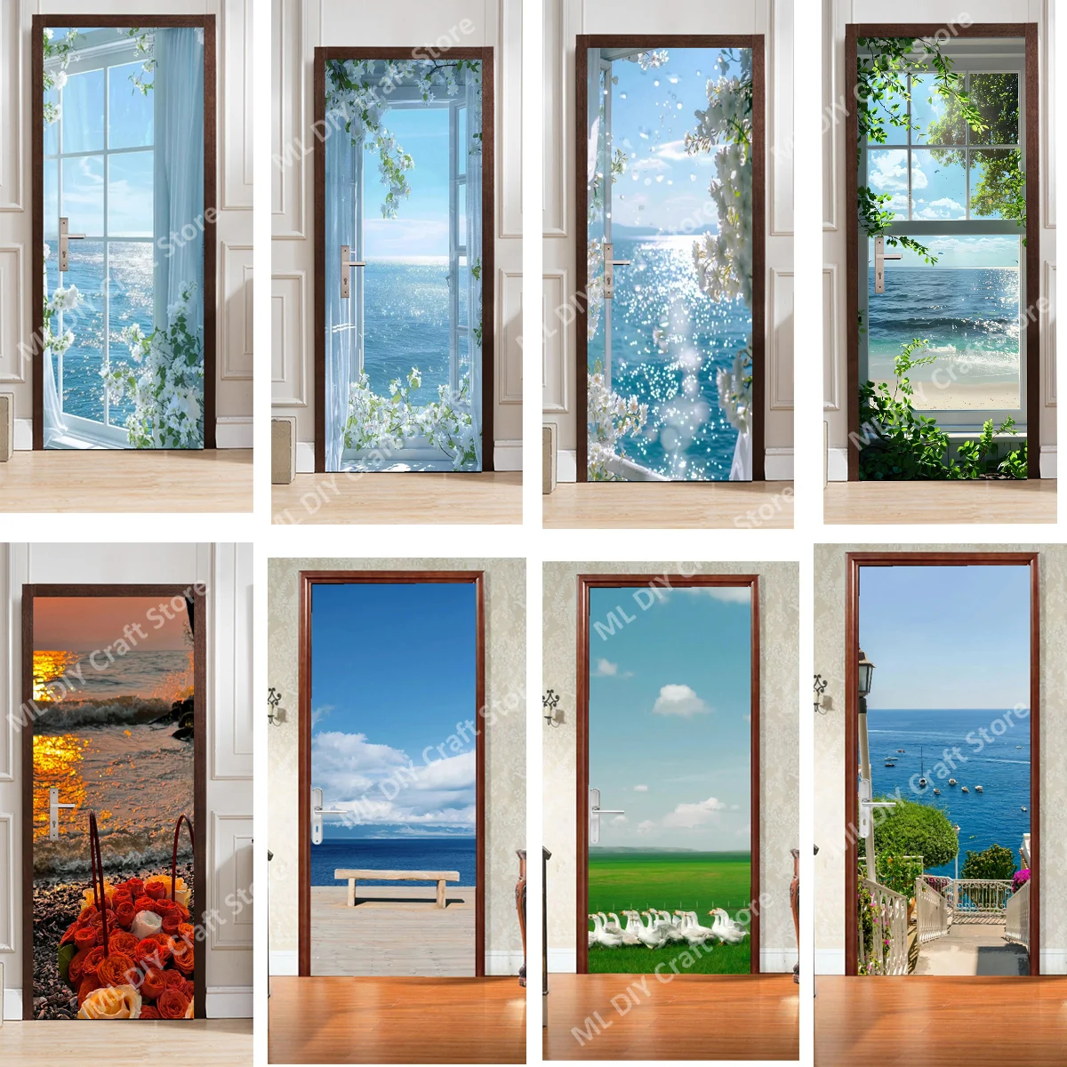 

INS Summer Cool Door Stickers Modern Stickers Cover Wallpaper Home Entrance Decoration Landscape Decoration Stickers