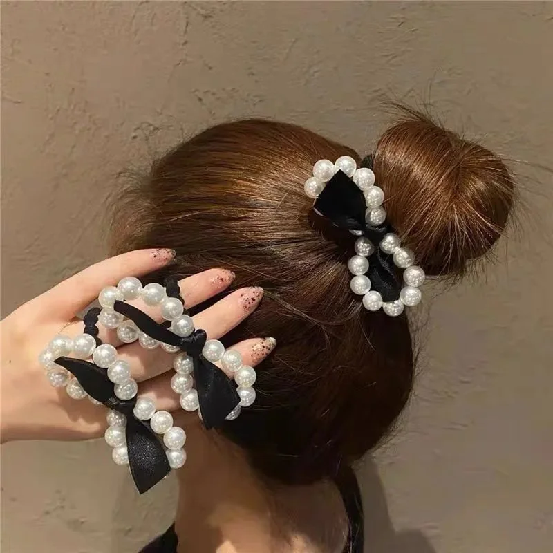 Ikat rambut gaya Korea wanita, ikat rambut mutiara, ikat rambut poni anak perempuan, tali karet Aksesori rambut