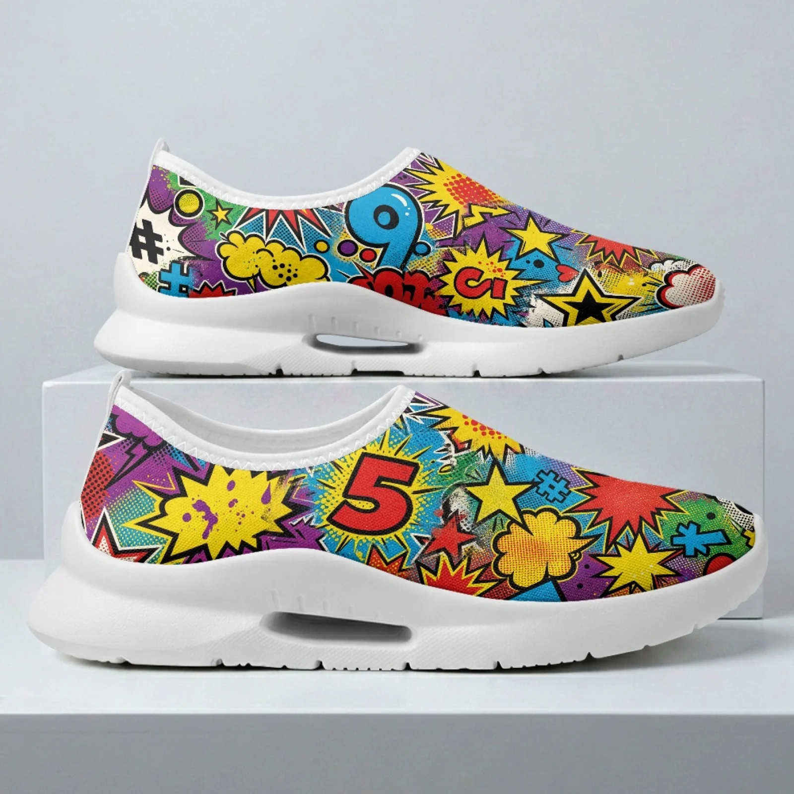 PENSTROLL Comic Pop Art Slip on Casual Sneakers for Women Hospital Work Closed Toe Nurse Shoes